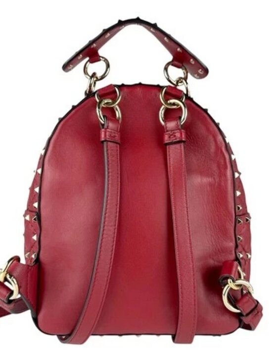 Auth Valentino Garavani Rockstud Backpack Red/Gold Leather/Metal - z9017 main image 7